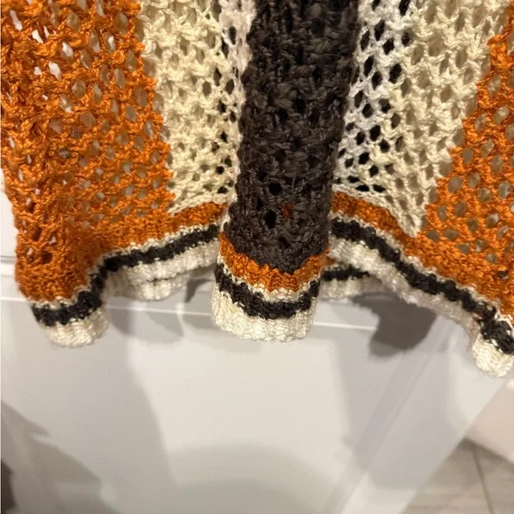 BiBi Women's V-Neck Sweater in Orange, Brown, and Cream - Picture 6 of 6